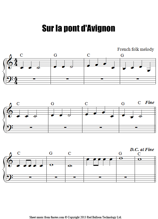 Sur la pont d avignon (France) sheet music for Piano Sur la pont d avignon (France) sheet music for Piano