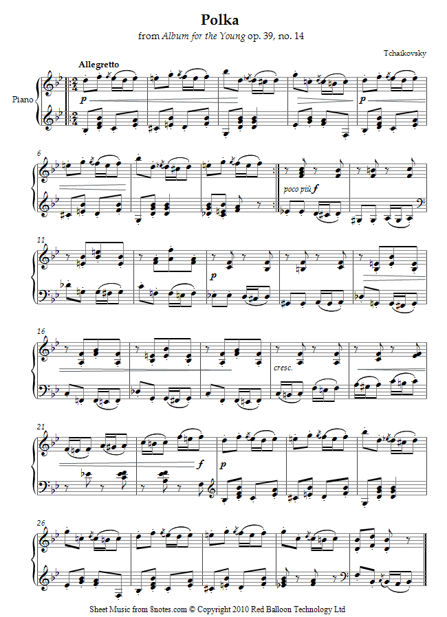 Tchaikovsky - Polka from Album for the Young op. 39, no. 14 sheet music for Piano Tchaikovsky - Polka from Album for the Young op. 39, no. 14 sheet music for Piano