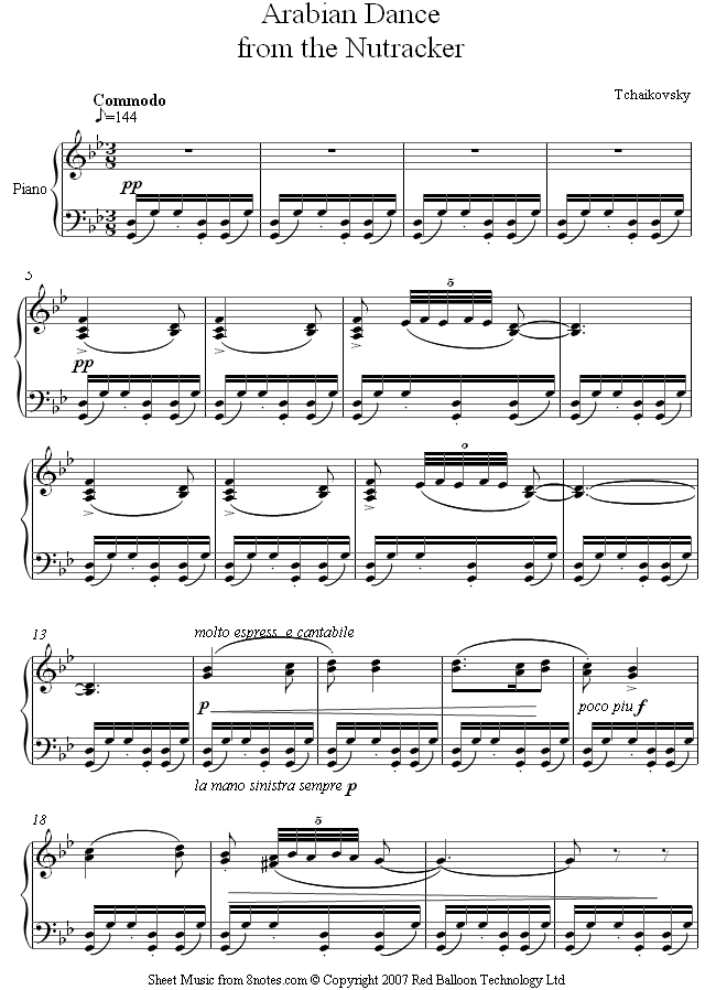 Tchaikovsky - Arabian Dance from the Nutcracker sheet music for Piano Tchaikovsky - Arabian Dance from the Nutcracker sheet music for Piano