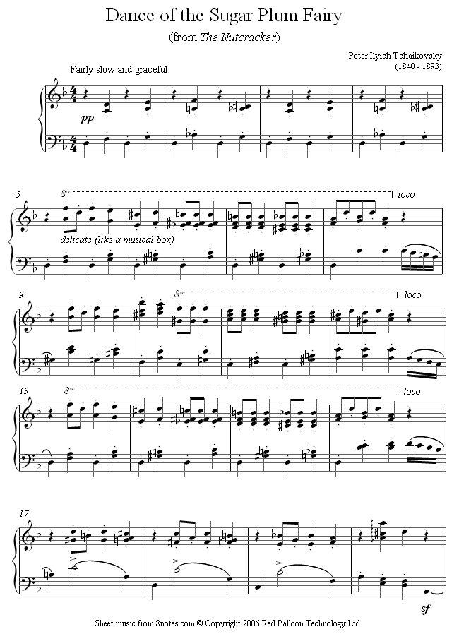Tchaikovsky - Dance of the Sugar Plum Fairy from the Nutcracker sheet music for Piano Tchaikovsky - Dance of the Sugar Plum Fairy from the Nutcracker sheet music for Piano