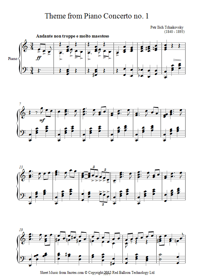 Tchaikovsky - Theme from Piano Concerto No.1 sheet music for Piano Tchaikovsky - Theme from Piano Concerto No.1 sheet music for Piano
