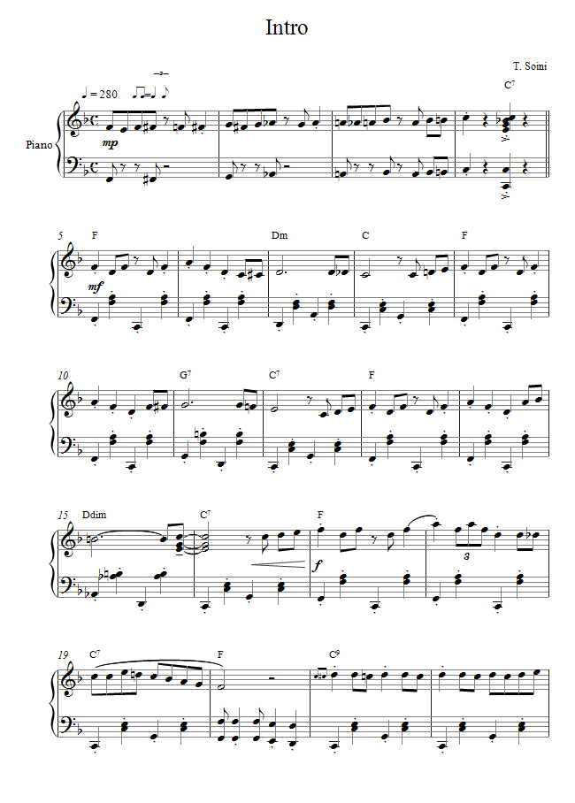 Teemu Soini - Intro sheet music for Piano Teemu Soini - Intro sheet music for Piano
