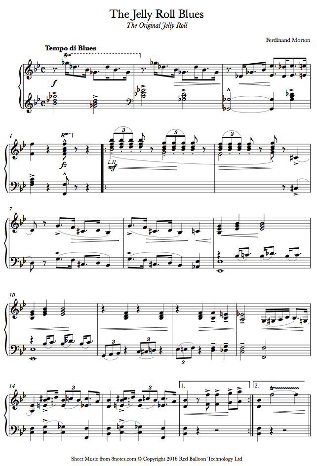 Ferdinand Morton The Jelly Roll Blues (The Original Jelly Roll) sheet music for Piano