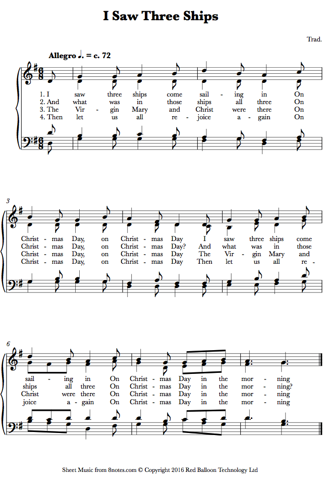 I Saw Three Ships sheet music for Piano I Saw Three Ships sheet music for Piano