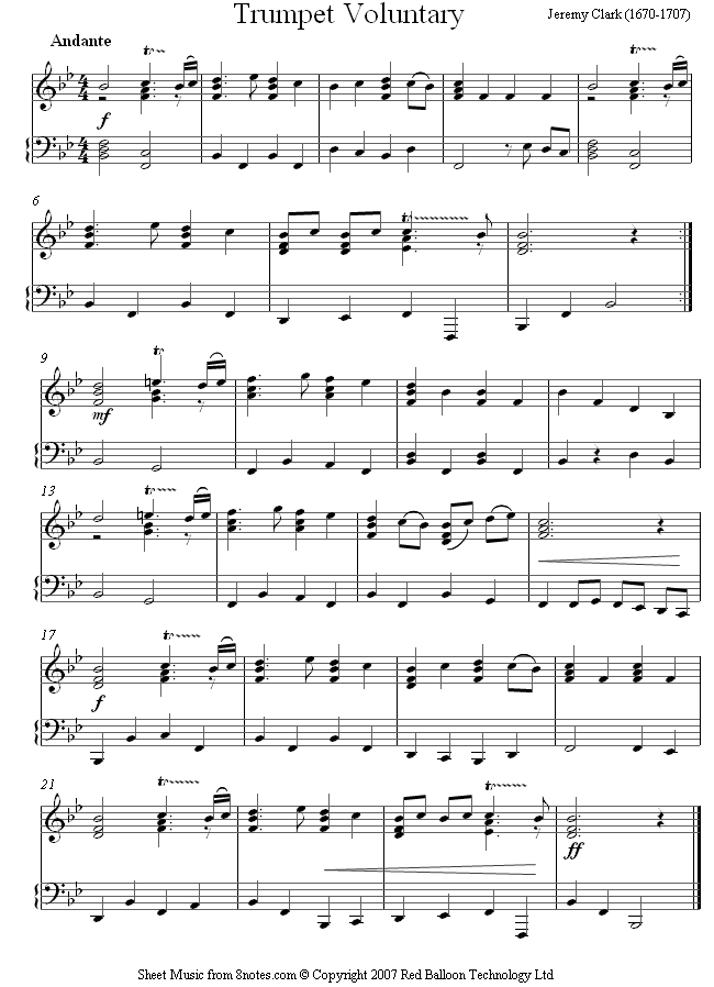 Clarke - Trumpet Voluntary sheet music for Piano Clarke - Trumpet Voluntary sheet music for Piano