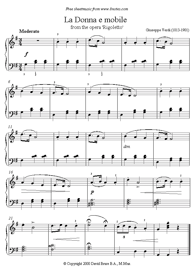 Verdi - 'La Donna e mobile' from Rigoletto sheet music for Piano Verdi - 'La Donna e mobile' from Rigoletto sheet music for Piano