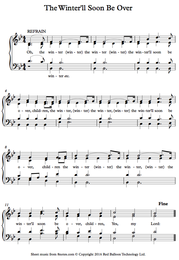 The Winter'll Soon Be Over sheet music for Piano The Winter'll Soon Be Over sheet music for Piano