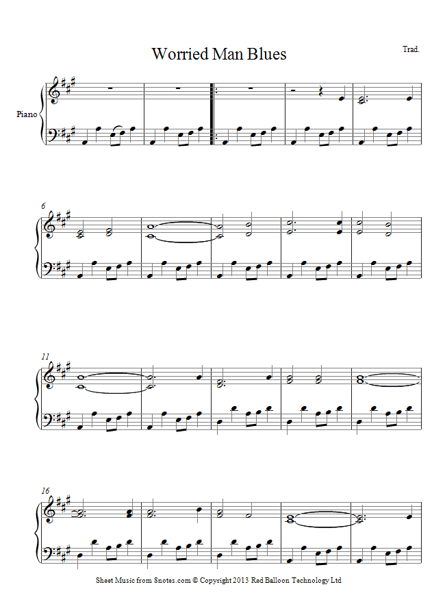Worried Man Blues sheet music for Piano Worried Man Blues sheet music for Piano