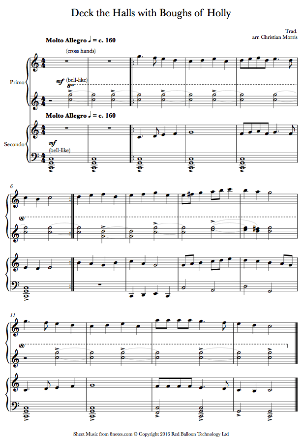 Deck the Halls with Boughs of Holly sheet music for Piano Duet