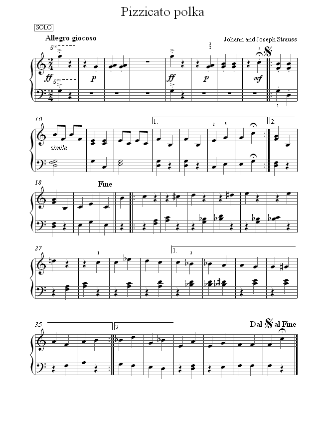 Strauss II - Pizzicato Polka sheet music for Piano Duet Strauss II - Pizzicato Polka sheet music for Piano Duet