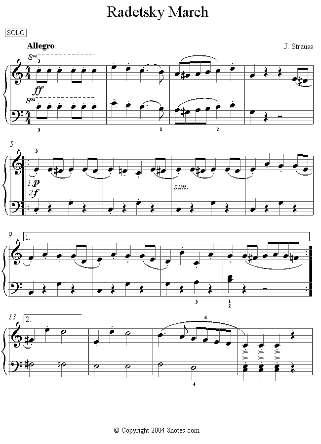 Strauss I - Radetsky March sheet music for Piano Duet Strauss I - Radetsky March sheet music for Piano Duet