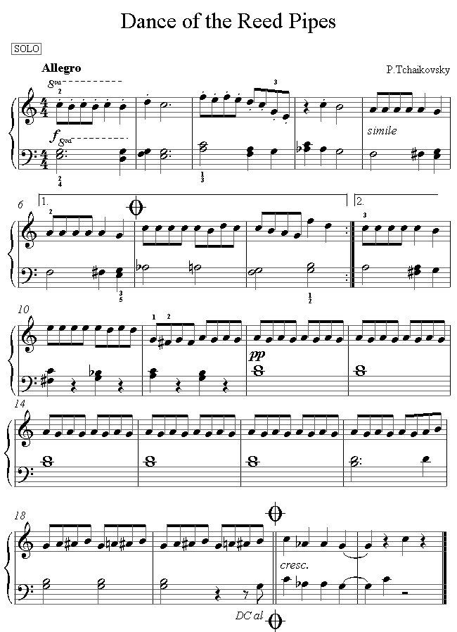 Tchaikovsky - Dance of the reed pipes sheet music for Piano Duet Tchaikovsky - Dance of the reed pipes sheet music for Piano Duet