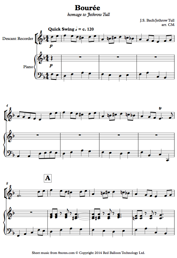 Partition flute bouree jethro tull