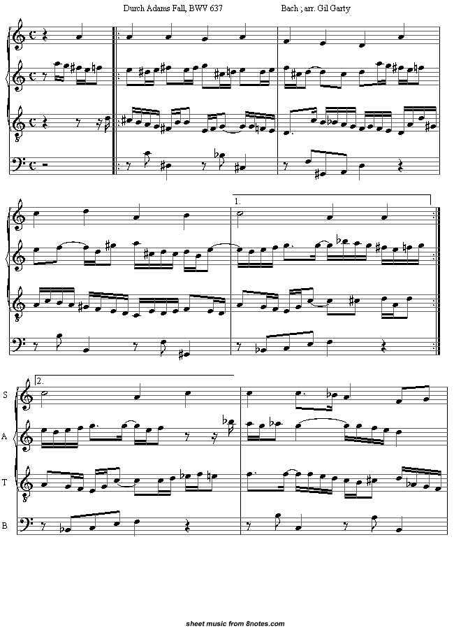 Bach - Durch Adams Fall (Chorale Prelude BWV 637) sheet music for Recorder Bach - Durch Adams Fall (Chorale Prelude BWV 637) sheet music for Recorder