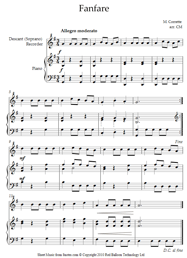 Corrette - Fanfare sheet music for Recorder Corrette - Fanfare sheet music for Recorder