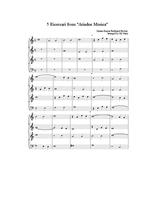 Fischer - 5 Ricercari from Ariadne Musica (4 recorders) sheet music for Recorder Ensemble Fischer - 5 Ricercari from Ariadne Musica (4 recorders) sheet music for Recorder Ensemble