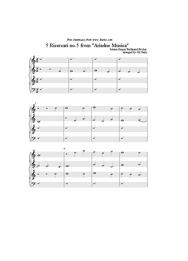 Fischer - 5 Ricercari (no.5) from Ariadne Musica (4 recorders) sheet music for Recorder Ensemble Fischer - 5 Ricercari (no.5) from Ariadne Musica (4 recorders) sheet music for Recorder Ensemble