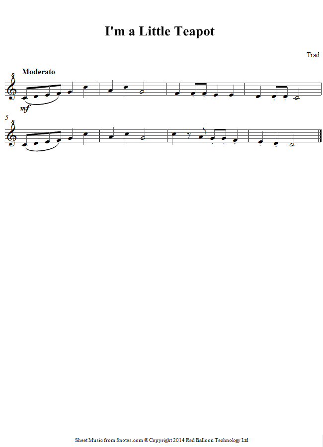 I'm a Little Teapot sheet music for Recorder