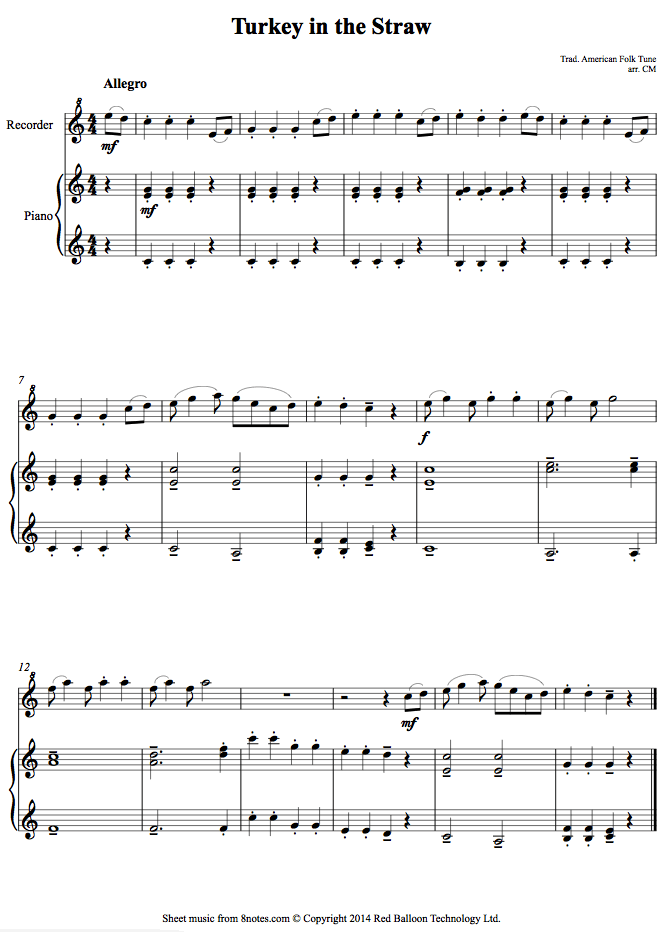 Turkey in the Straw sheet music for Recorder