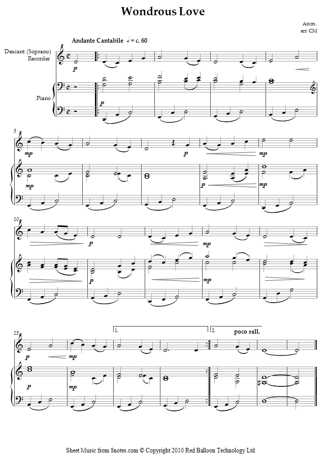 anon - Wondrous Love sheet music for Recorder anon - Wondrous Love sheet music for Recorder