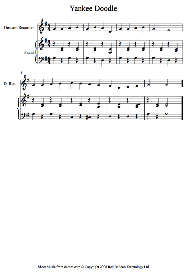Yankee Doodle sheet music for Recorder