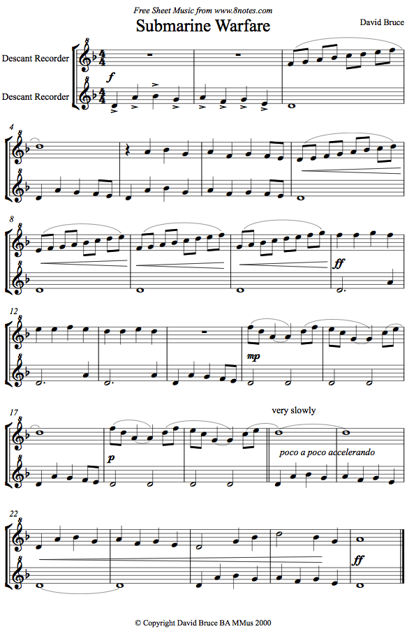 David Bruce - Submarine Warfare sheet music for Recorder Duet David Bruce - Submarine Warfare sheet music for Recorder Duet