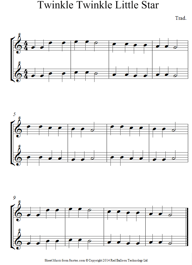 Twinkle, Twinkle, Little Star sheet music for Recorder Duet Twinkle, Twinkle, Little Star sheet music for Recorder Duet