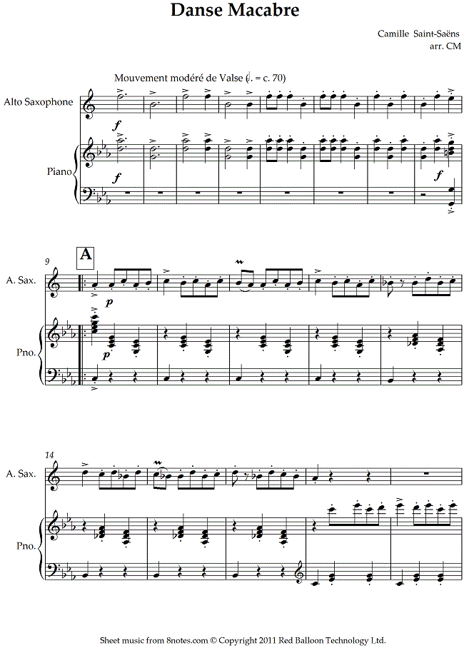 Saint-Saëns - Danse Macabre sheet music for Saxophone Saint-Saëns - Danse Macabre sheet music for Saxophone