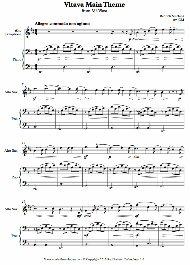 Smetana - Vltava Main Theme from Ma Vlast sheet music for Saxophone Smetana - Vltava Main Theme from Ma Vlast sheet music for Saxophone