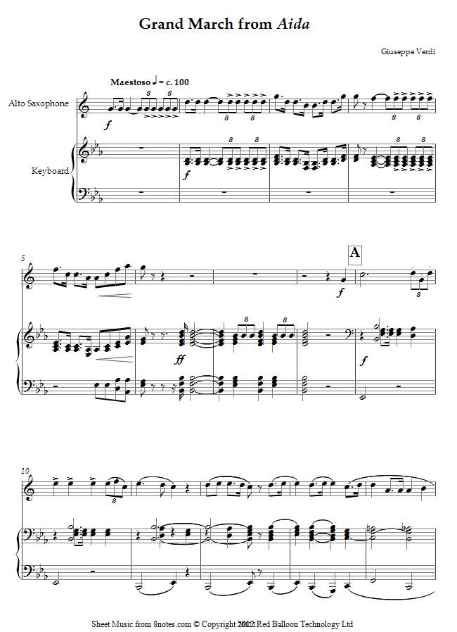 Verdi - Grand March from Aida sheet music for Saxophone Verdi - Grand March from Aida sheet music for Saxophone
