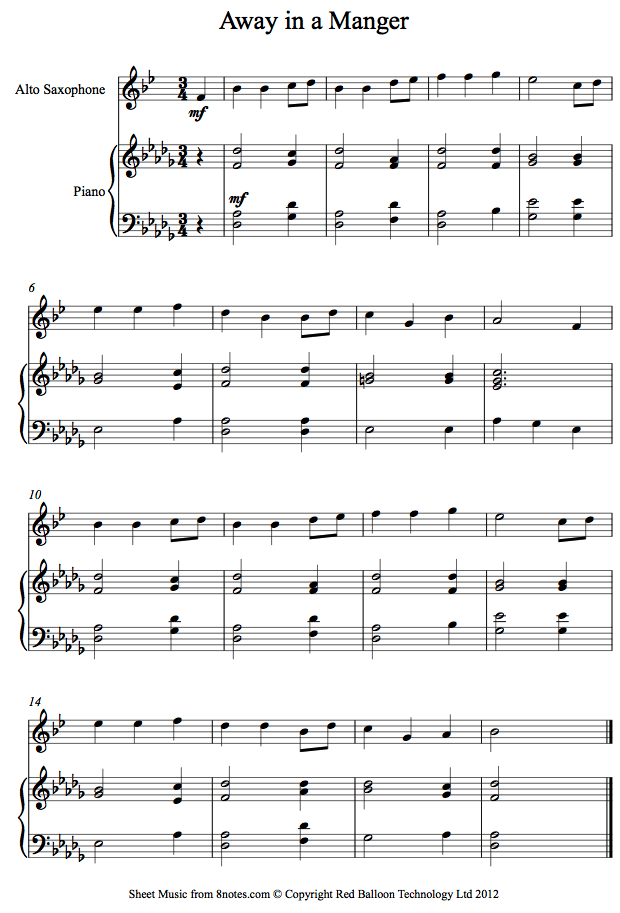 Away in a Manger sheet music for Saxophone Away in a Manger sheet music for Saxophone