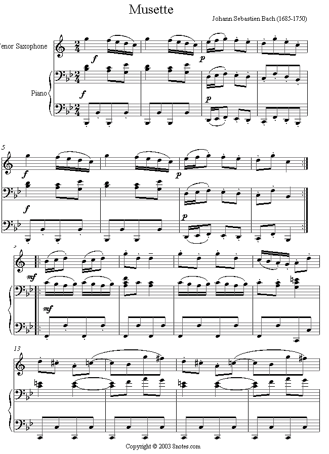 Bach - Musette (Tenor Sax) sheet music for Saxophone Bach - Musette (Tenor Sax) sheet music for Saxophone
