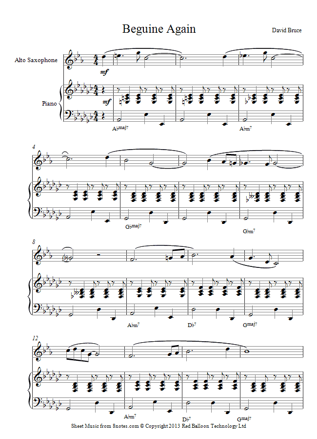 David Bruce - Beguine Again sheet music for Saxophone David Bruce - Beguine Again sheet music for Saxophone