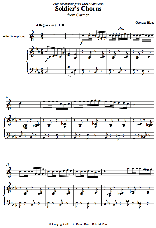 Bizet - Soldier's Chorus from Carmen sheet music for Saxophone Bizet - Soldier's Chorus from Carmen sheet music for Saxophone