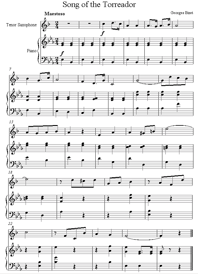 Bizet - Song of the Torreador (tenor) sheet music for Tenor Saxophone Bizet - Song of the Torreador (tenor) sheet music for Tenor Saxophone