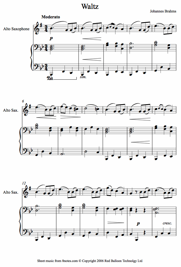 Brahms - Waltz sheet music for Saxophone Brahms - Waltz sheet music for Saxophone