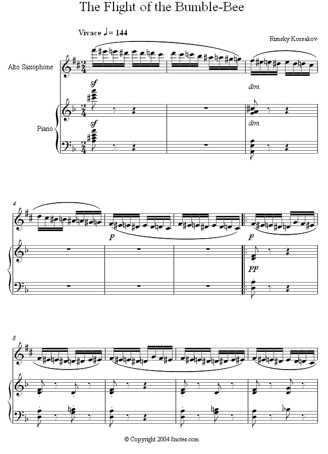 Rimsky-Korsakov - The Flight of the Bumblebee sheet music for Saxophone Rimsky-Korsakov - The Flight of the Bumblebee sheet music for Saxophone