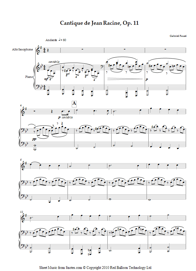 Fauré - Cantique de Jean Racine, Op. 11 sheet music for Saxophone Fauré - Cantique de Jean Racine, Op. 11 sheet music for Saxophone