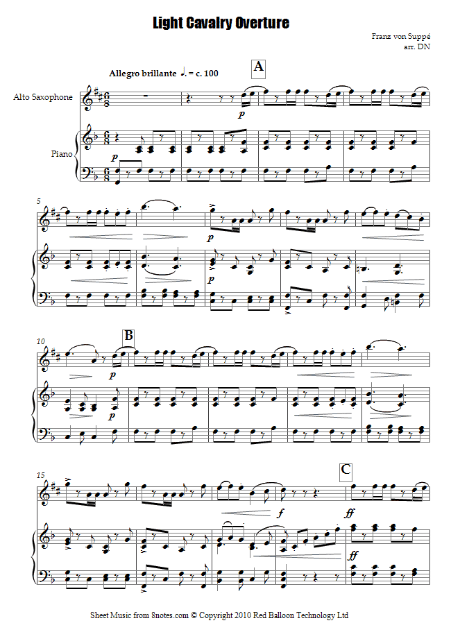 Franz von Suppe - Light Cavalry Overture sheet music for Saxophone Franz von Suppe - Light Cavalry Overture sheet music for Saxophone