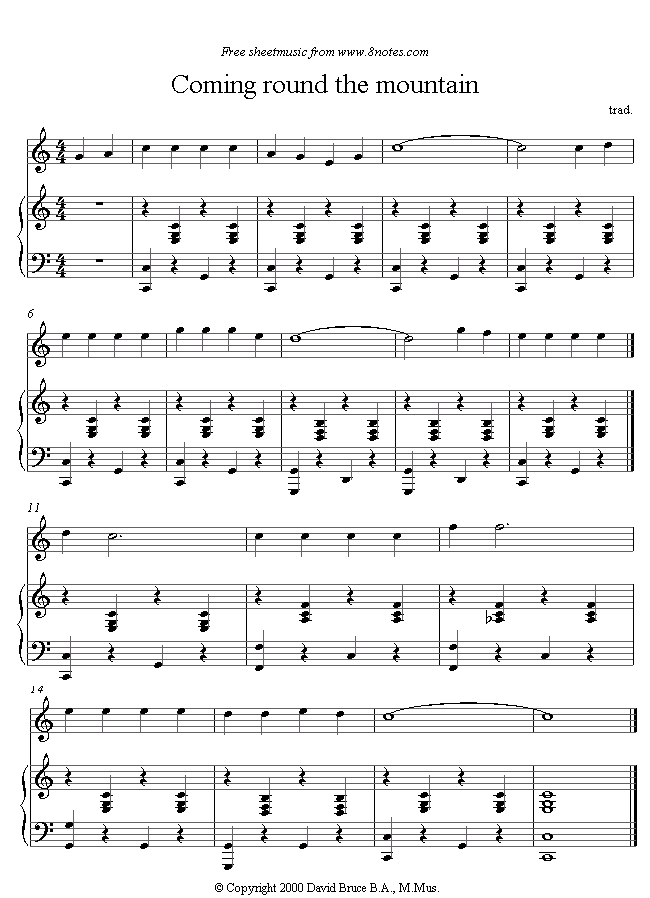 Coming Round the Mountain sheet music for Saxophone Coming Round the Mountain sheet music for Saxophone
