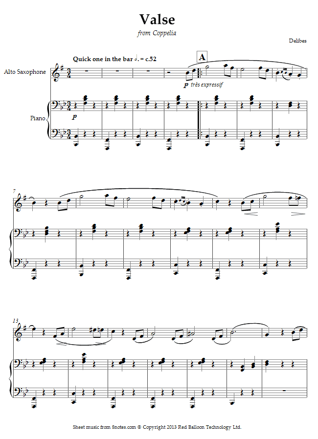 Delibes - Valse from Coppelia sheet music for Saxophone Delibes - Valse from Coppelia sheet music for Saxophone