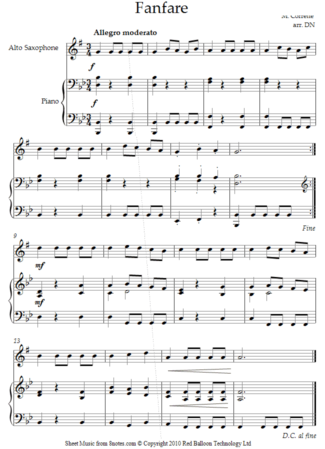 Michel Corrette - Fanfare sheet music for Saxophone Michel Corrette - Fanfare sheet music for Saxophone