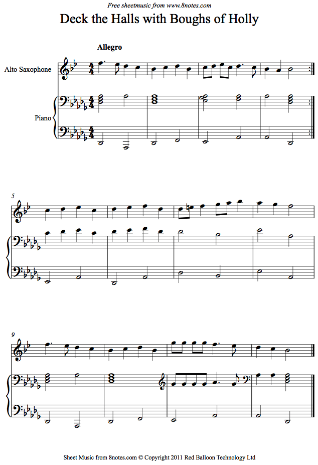 Deck the Halls with Boughs of Holly sheet music for Saxophone Deck the Halls with Boughs of Holly sheet music for Saxophone