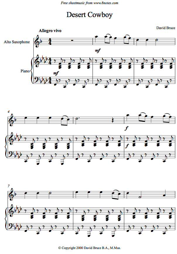 David Bruce - Desert Cowboy sheet music for Saxophone David Bruce - Desert Cowboy sheet music for Saxophone