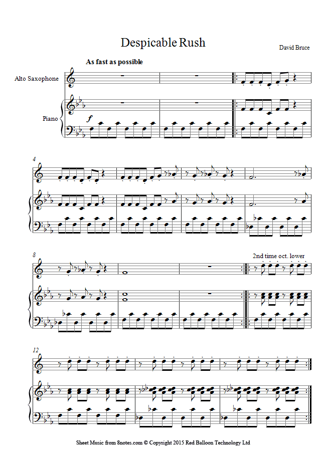 David Bruce Despicable Rush sheet music for Saxophone