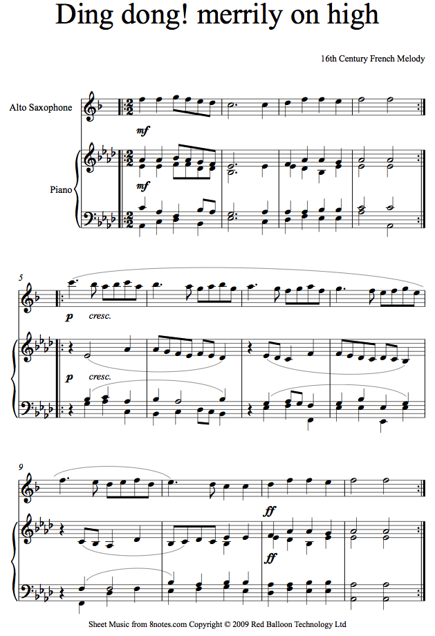 Ding Dong Merrily on High sheet music for Saxophone - 8notes.com