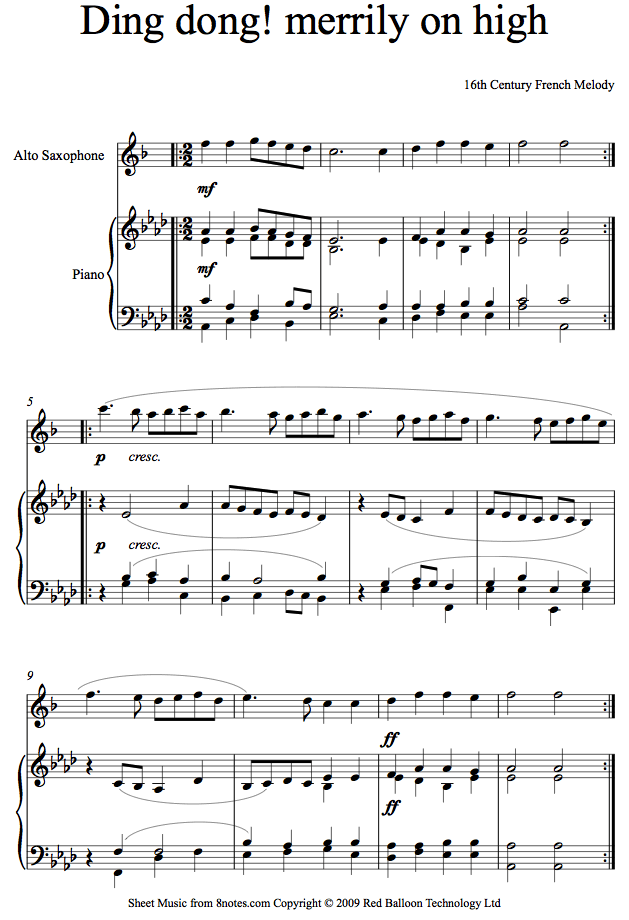 Ding Dong Merrily on High sheet music for Saxophone Ding Dong Merrily on High sheet music for Saxophone
