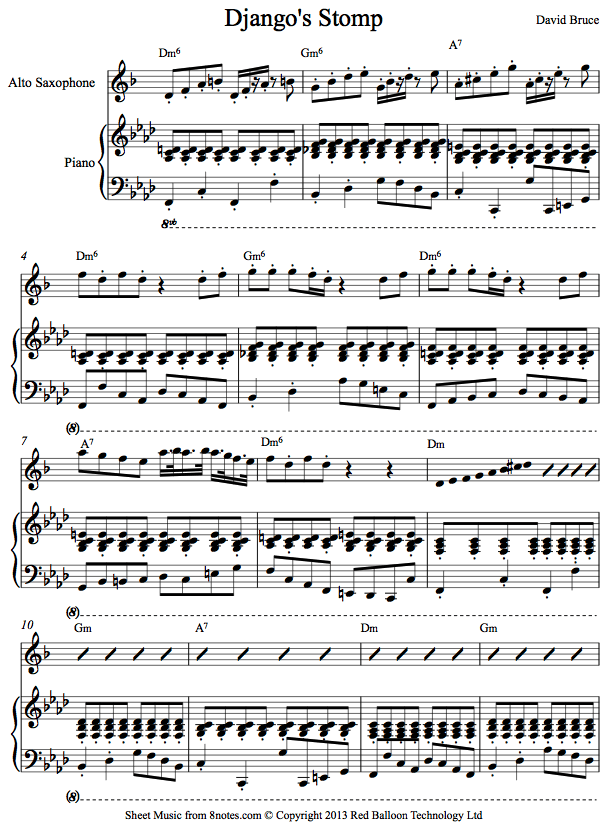 David Bruce - Django's Stomp sheet music for Saxophone David Bruce - Django's Stomp sheet music for Saxophone