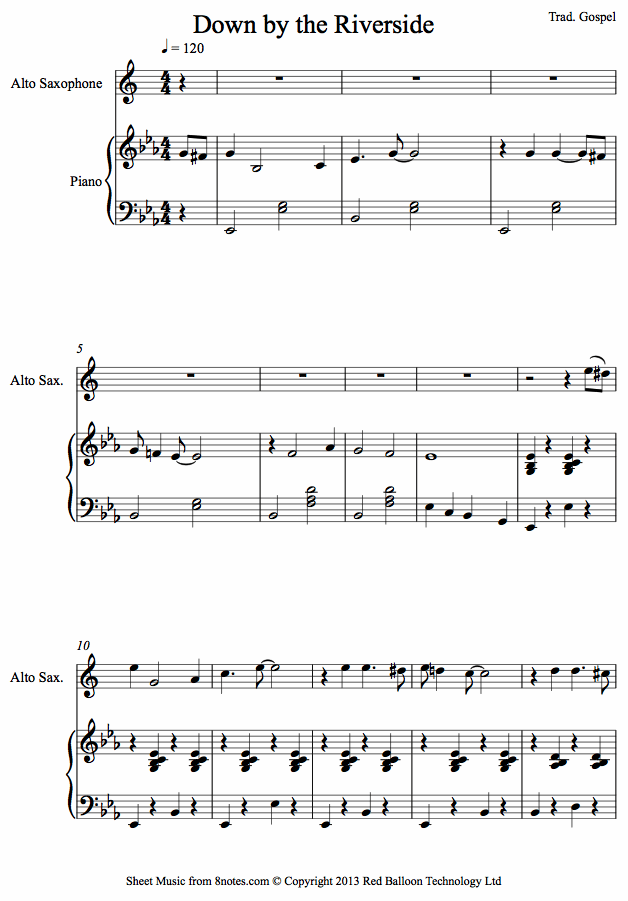 Down by the Riverside sheet music for Saxophone Down by the Riverside sheet music for Saxophone