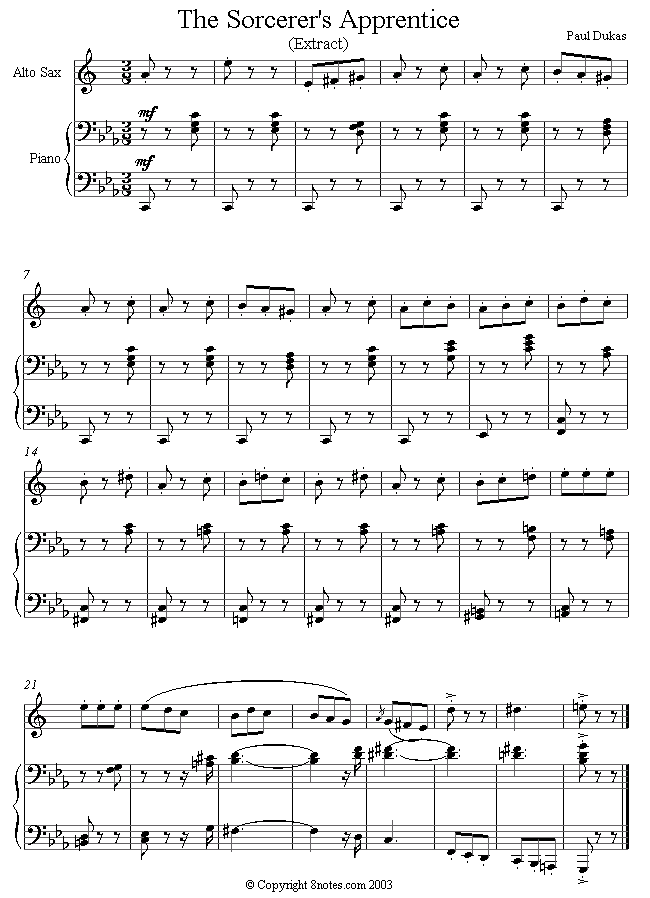 Dukas - The Sorcerers Apprentice sheet music for Saxophone Dukas - The Sorcerers Apprentice sheet music for Saxophone